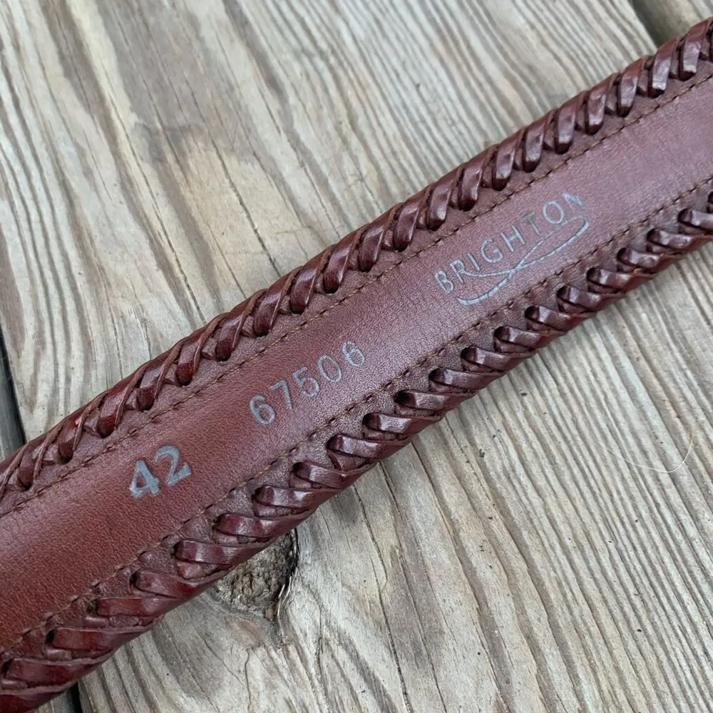 Vintage Brighton leather and needlepoint style striped belt L